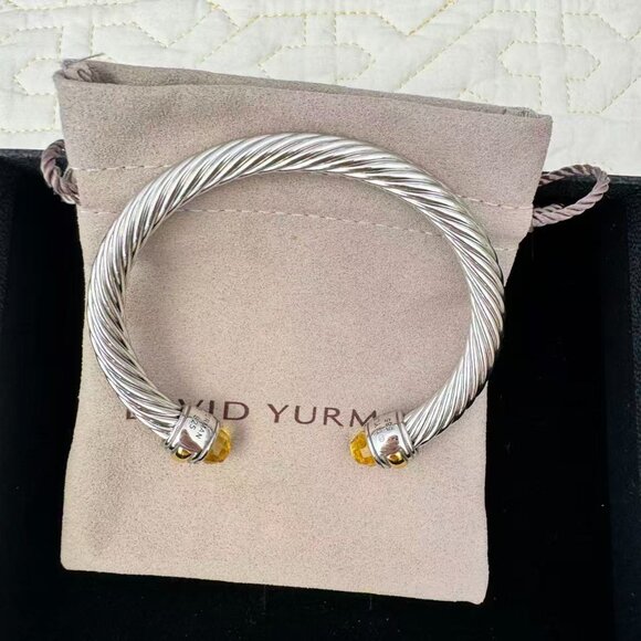 David Yurman sterling silver 7mm Cable Citrine Bracelet with 14K Gold - Picture 6 of 6
